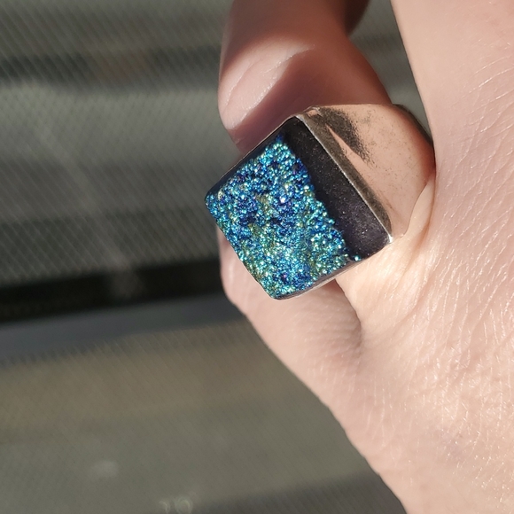 New Men's Titanium Blue Druzy 925 Silver Ring. - Picture 7 of 16